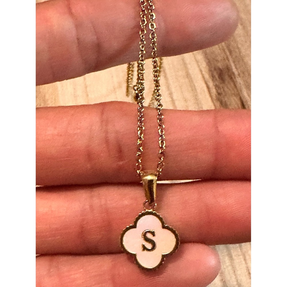 Gold Plated 18K Stainless Steel Initial S Mother Of Pearl Pendant 18" Necklace